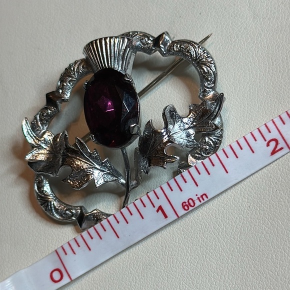 Vintage Mizpah Sweetheart Amethyst Crystal Celtic Scottish Thistle Brooch/Pin - Picture 5 of 5